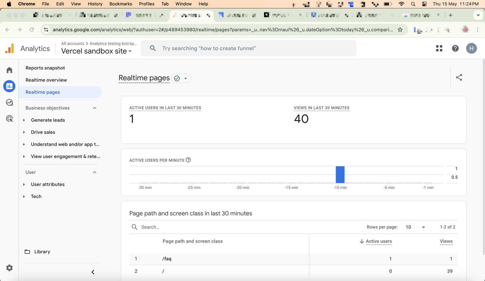 GA real time dashboard showing bot traffic as real traffic for a second time